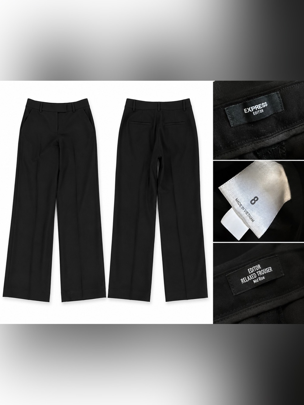 Express Editor Relaxed Trouser Mid Rise Black Dress Pants Size 8